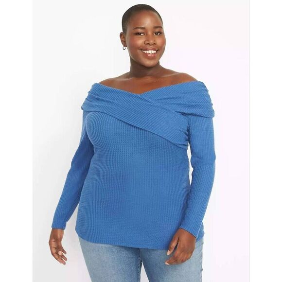 Lane Bryant Pullover Sweater Womens 22/24 Blue Long Sleeve Off Shoulder Comfort - Picture 1 of 8